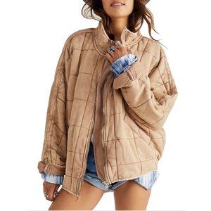 Free People Quilted Dolman Jacket Champagne Diamond Size S New